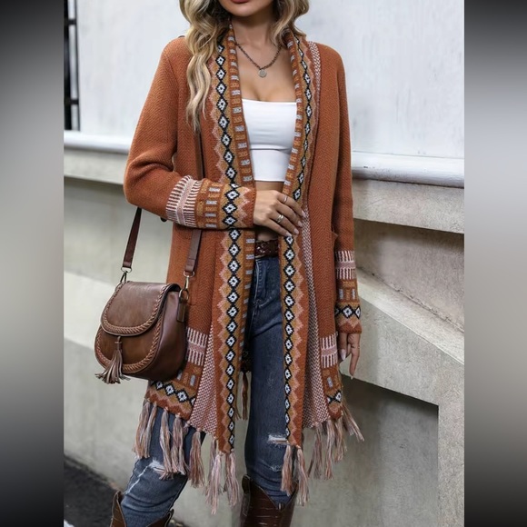 Cozy geo print frill trim cardigan - Picture 6 of 6